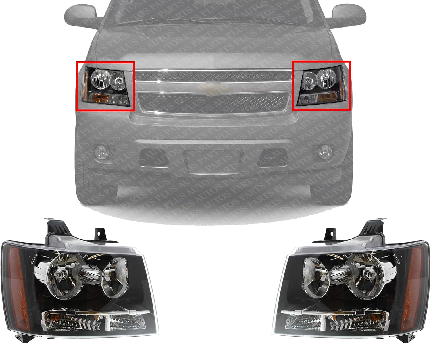 Set Of 2 Front Head Light Composite Assembly Halogen Left Driver & Right Passenger Side Direct Replacement Compatible With 2007-2014 Chevrolet Tahoe GM2502263 GM2503263 22853025