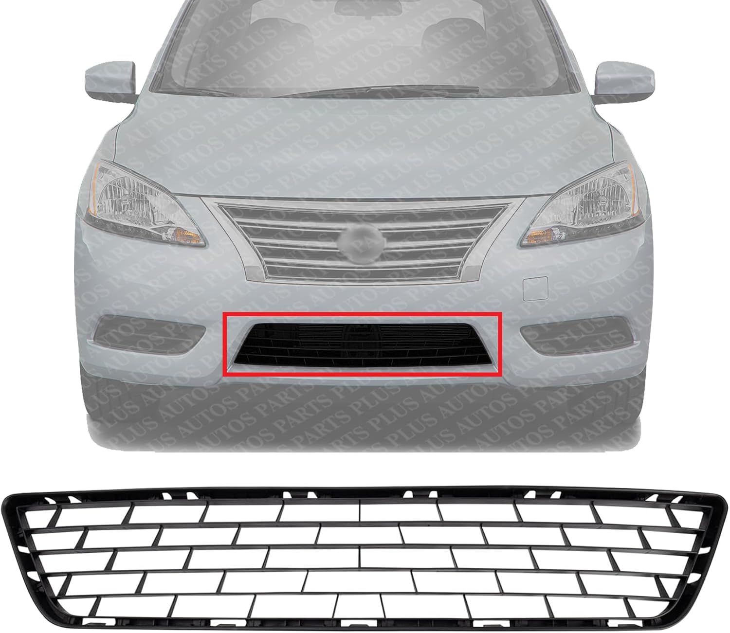 Front Bumper Lower Grille Textured Direct Replacement Compatible With 2013-2015 Nissan Sentra NI1036101 622543SH0A