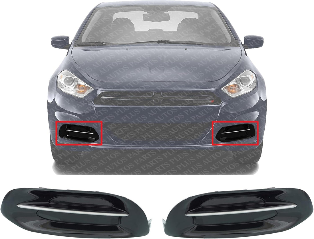 Set Of 2 Front Fog Light Cover With Chrome Trim Right Passenger & Left Driver Side Direct Replacement Compatible With 2013-2014 Dodge Dart CH1039142 CH1038142 68163980AA 68163981AA