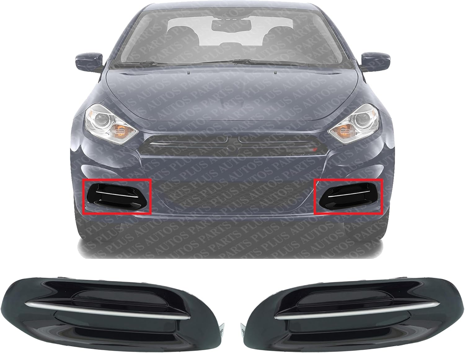 Set Of 2 Front Fog Light Cover With Chrome Trim Right Passenger & Left Driver Side Direct Replacement Compatible With 2013-2014 Dodge Dart CH1039142 CH1038142 68163980AA 68163981AA