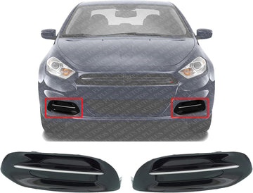 Set Of 2 Front Fog Light Cover With Chrome Trim Right Passenger & Left Driver Side Direct Replacement Compatible With 2013-2014 Dodge Dart CH1039142 CH1038142 68163980AA 68163981AA
