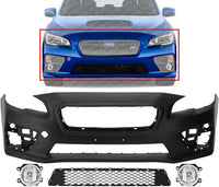 Front Bumper Cover Primed Plastic + Lower Center Grille + Fog Light Left Driver & Right Passenger Side Direct Replacement Compatible With 2015-2017