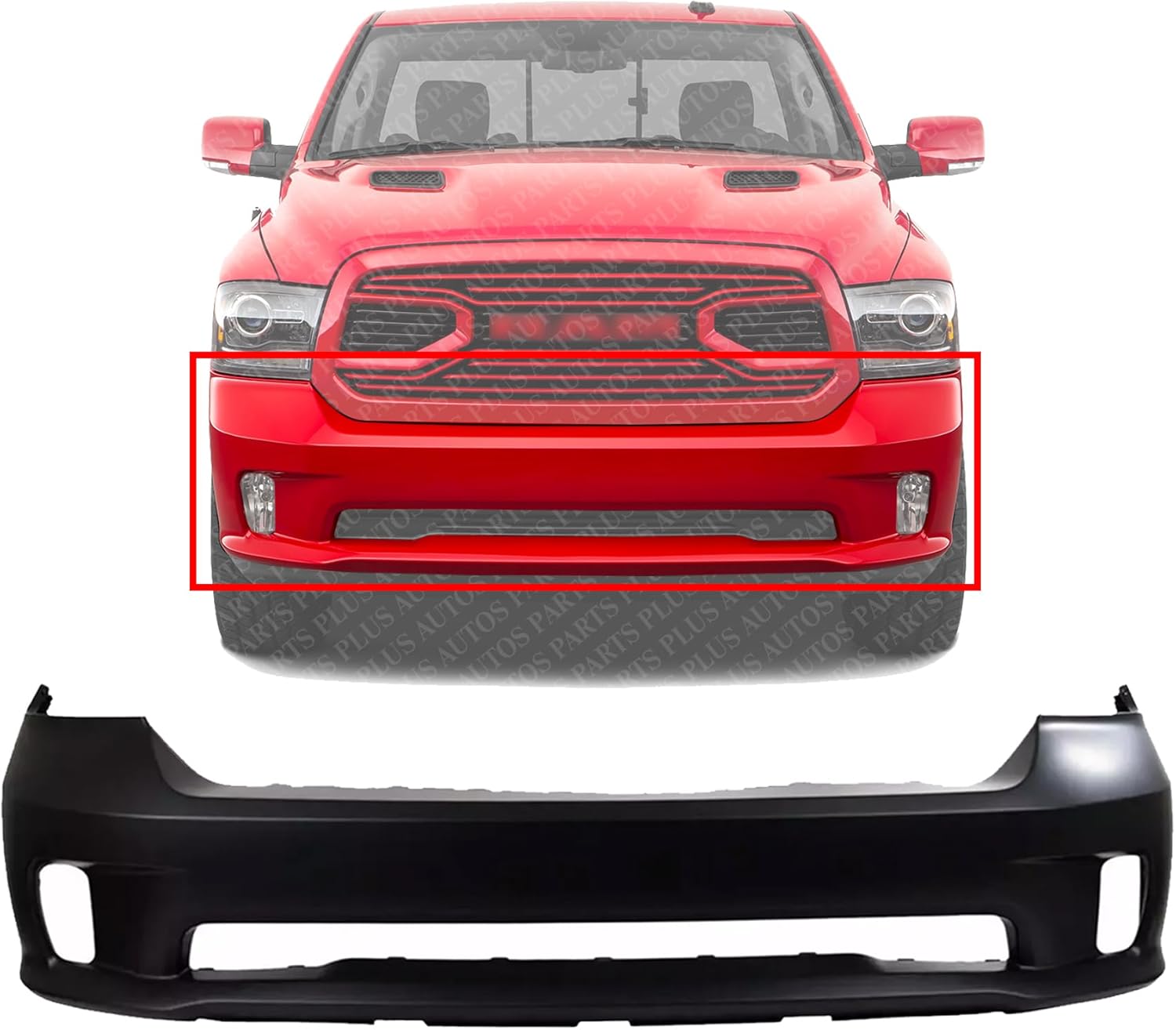 Front Bumper Cover Primed with Fog Light Cutouts Direct Replacement Compatible With 2013-2018 Ram 1500 Sport & Express CH1000A10 68197698AA