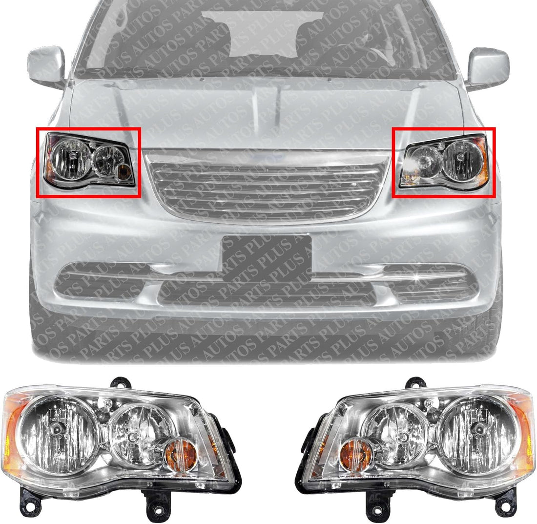 Set OF 2 Front Head Light Left Driver & Right Passenger Side Direct Replacement Compatible With 2011-2020 Grand Caravan / 2008-2016 Chrysler Town & Country CH2502192 CH2503192