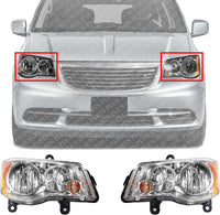 Set OF 2 Front Head Light Left Driver & Right Passenger Side Direct Replacement Compatible With 2011-2020 Grand Caravan / 2008-2016 Chrysler Town & Country CH2502192 CH2503192