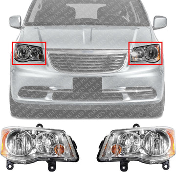Set OF 2 Front Head Light Left Driver & Right Passenger Side Direct Replacement Compatible With 2011-2020 Grand Caravan / 2008-2016 Chrysler Town & Country CH2502192 CH2503192