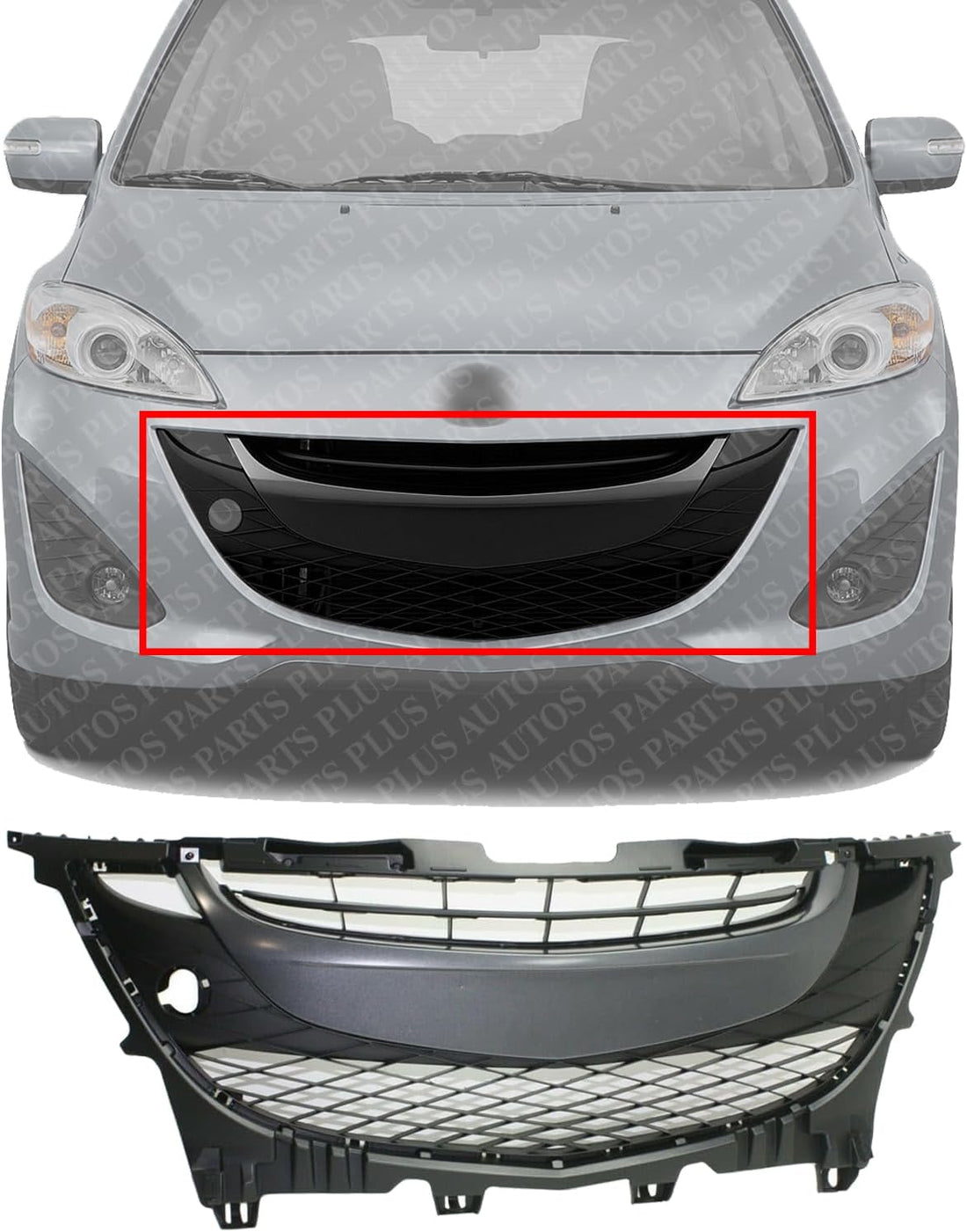 Front Grille Primed Shell And Insert Plastic Direct Replacement Compatible With 2012-2017 Mazda 5 MA1200193 C514501T0E