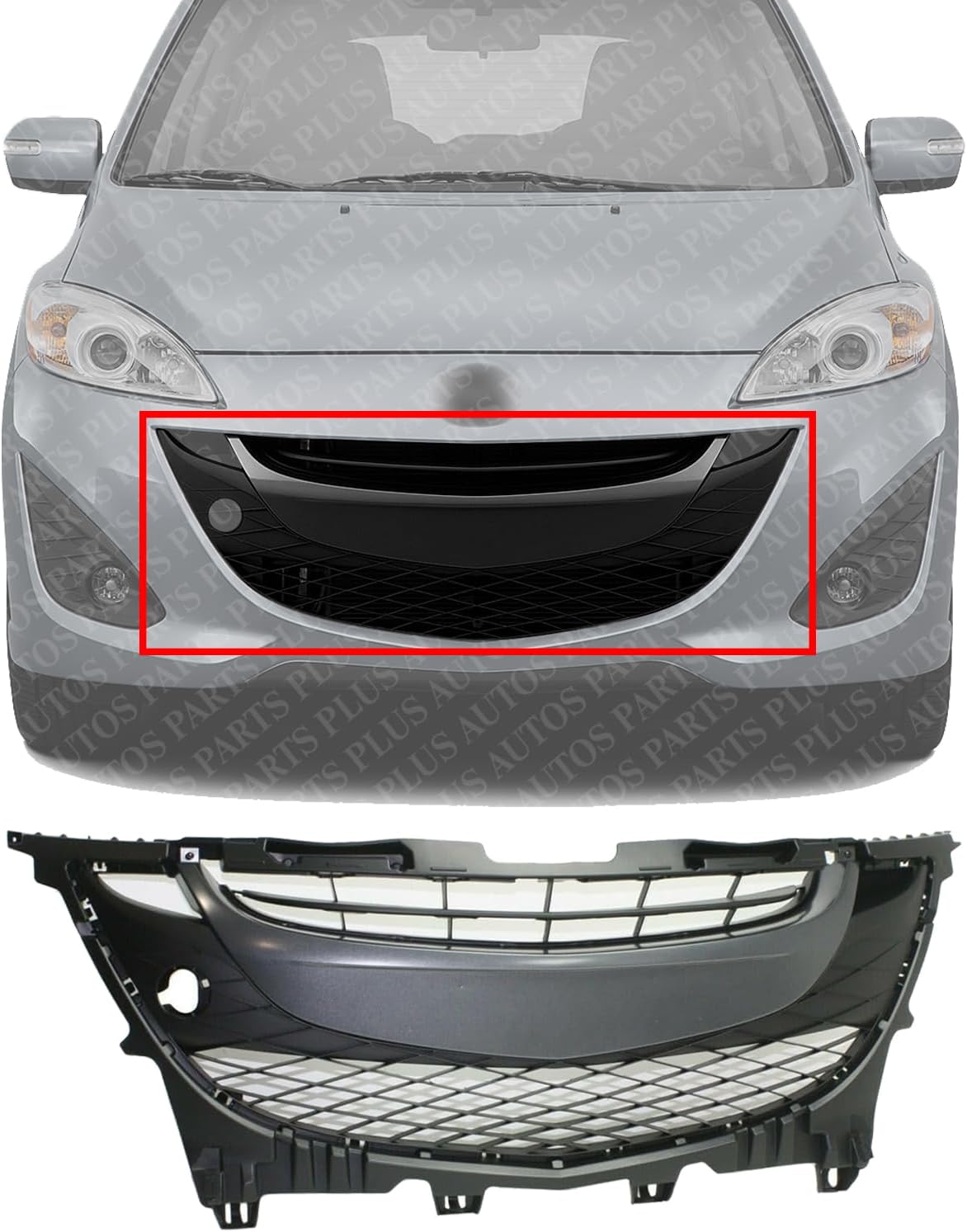 Front Grille Primed Shell And Insert Plastic Direct Replacement Compatible With 2012-2017 Mazda 5 MA1200193 C514501T0E