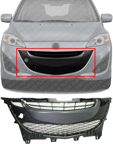 Front Grille Primed Shell And Insert Plastic Direct Replacement Compatible With 2012-2017 Mazda 5 MA1200193 C514501T0E
