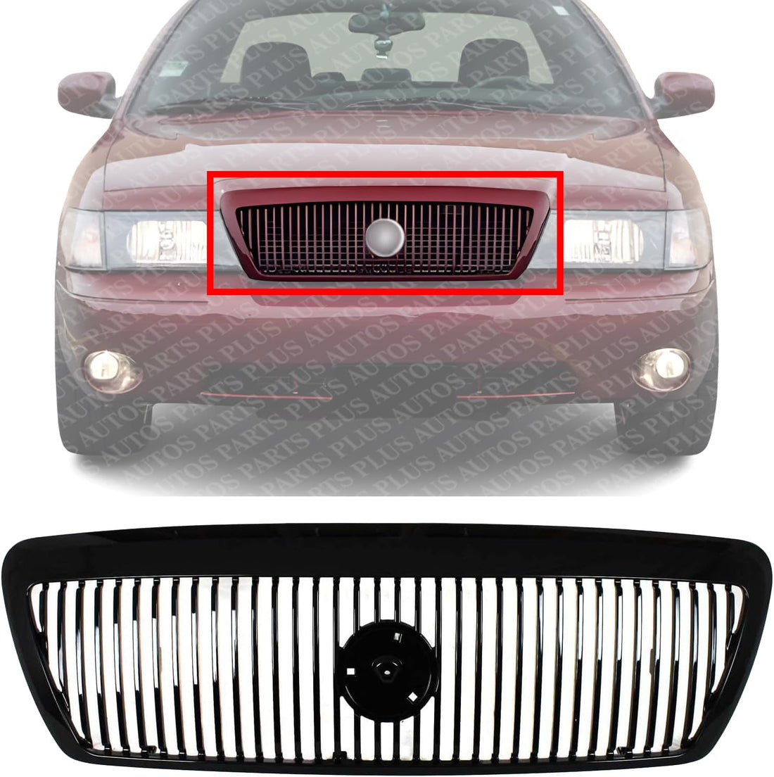 Front Grille Primed Shell and Insert Plastic Direct Replacement Compatible With 2003-2004 Mercury Marauder FO1200409 4W3Z8200AAA