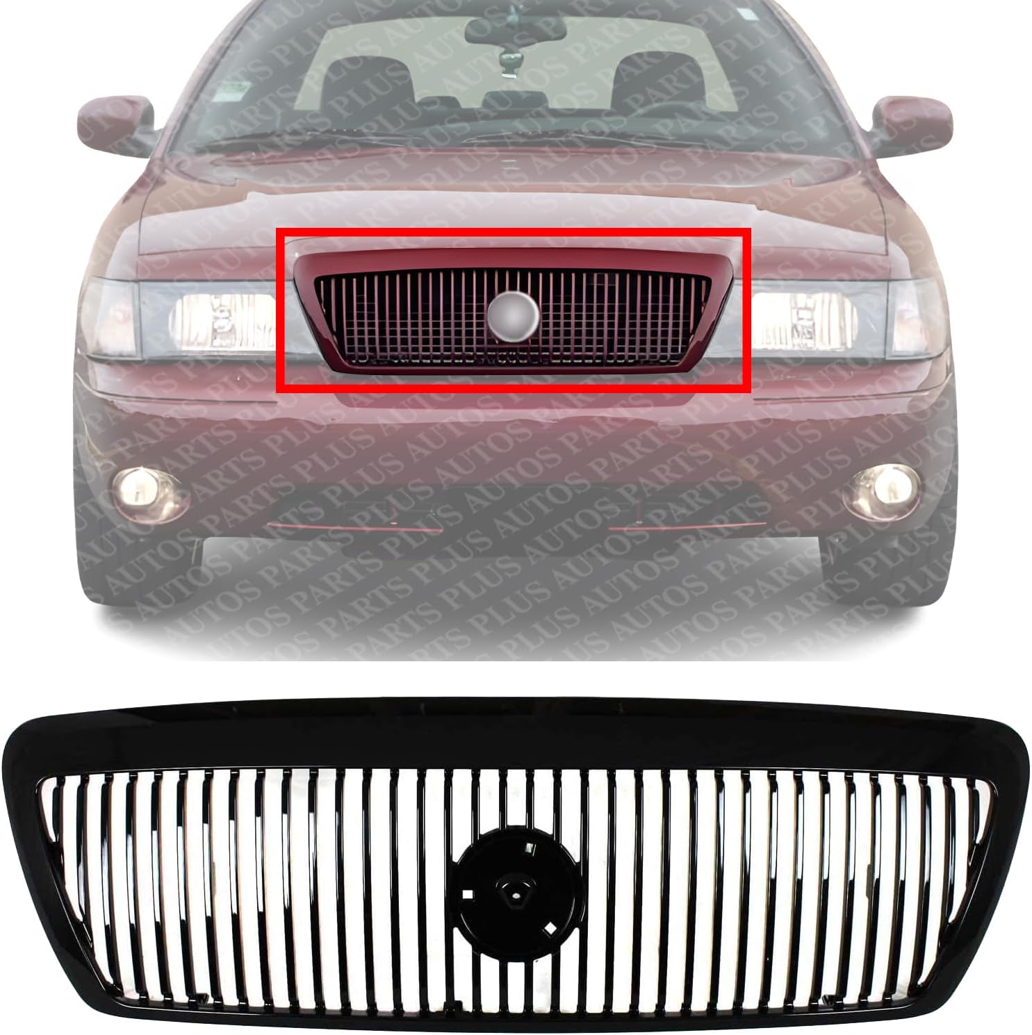 Front Grille Primed Shell and Insert Plastic Direct Replacement Compatible With 2003-2004 Mercury Marauder FO1200409 4W3Z8200AAA