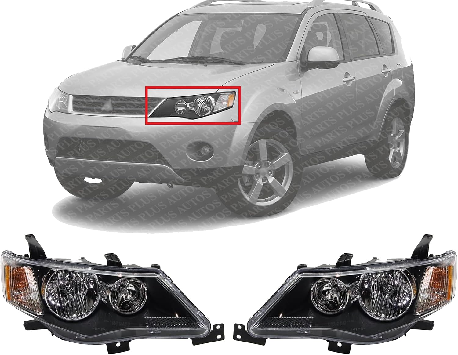 Set Of 2 Front Head Light Assembly Left Driver & Right Passenger Side Direct Replacement Compatible With 2007-2009 Mitsubishi Outlander MI2502162 MI2502144 MI2503162 MI2503144
