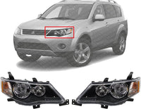 Set Of 2 Front Head Light Assembly Left Driver & Right Passenger Side Direct Replacement Compatible With 2007-2009 Mitsubishi Outlander MI2502162 MI2502144 MI2503162 MI2503144