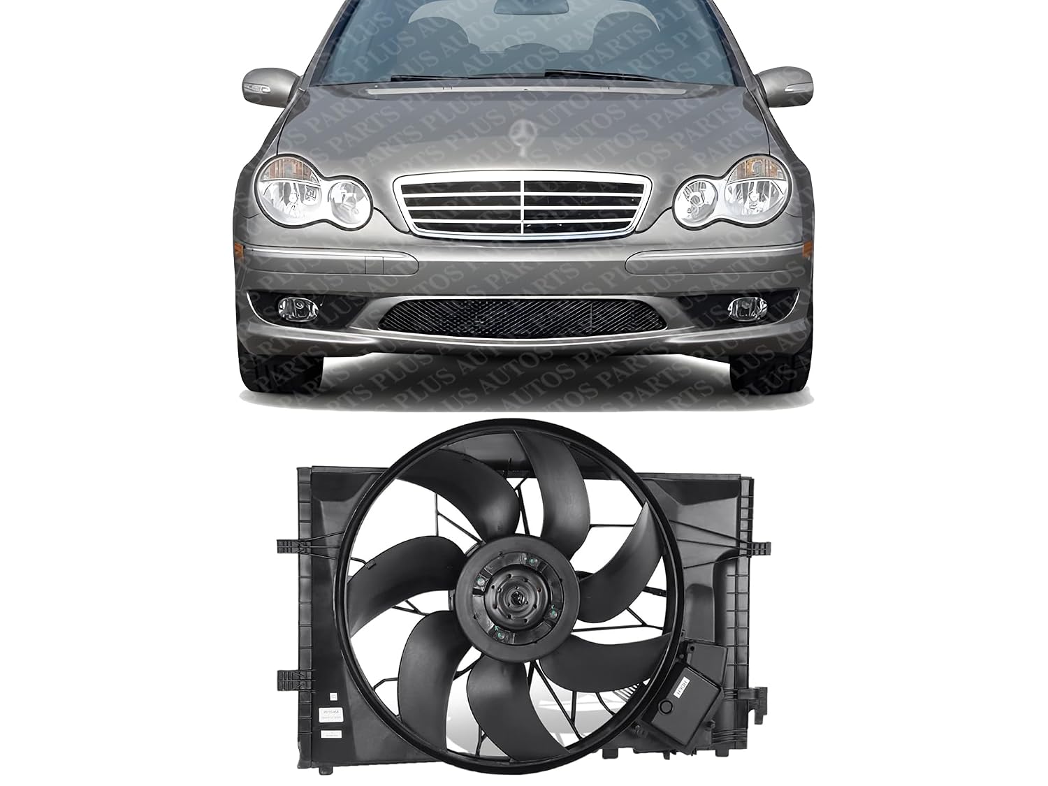 Front Radiator Cooling Fan Assembly Direct Replacement Compatible with 2003-2005 Mercedes Benz CLK320 / 2001-2007 C-Class MB3000102 203500029328