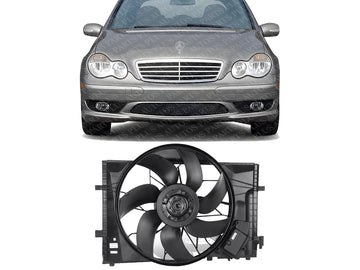Front Radiator Cooling Fan Assembly Direct Replacement Compatible with 2003-2005 Mercedes Benz CLK320 / 2001-2007 C-Class MB3000102 203500029328