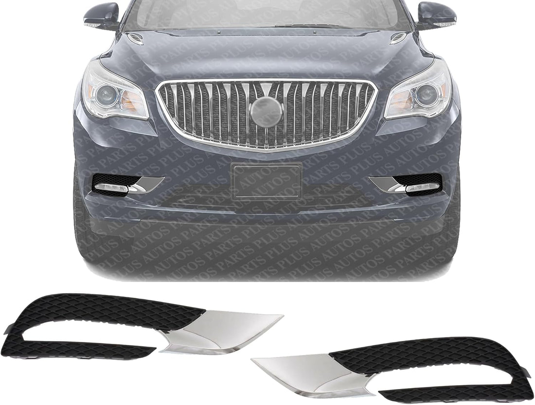 Set Of 2 Front Fog Light Molding With Chrome Trim Right Passenger & Left Driver Side Direct Replacement Compatible With 2013-2017 Buick Enclave GM1039152 GM1038152 20983394 20983395