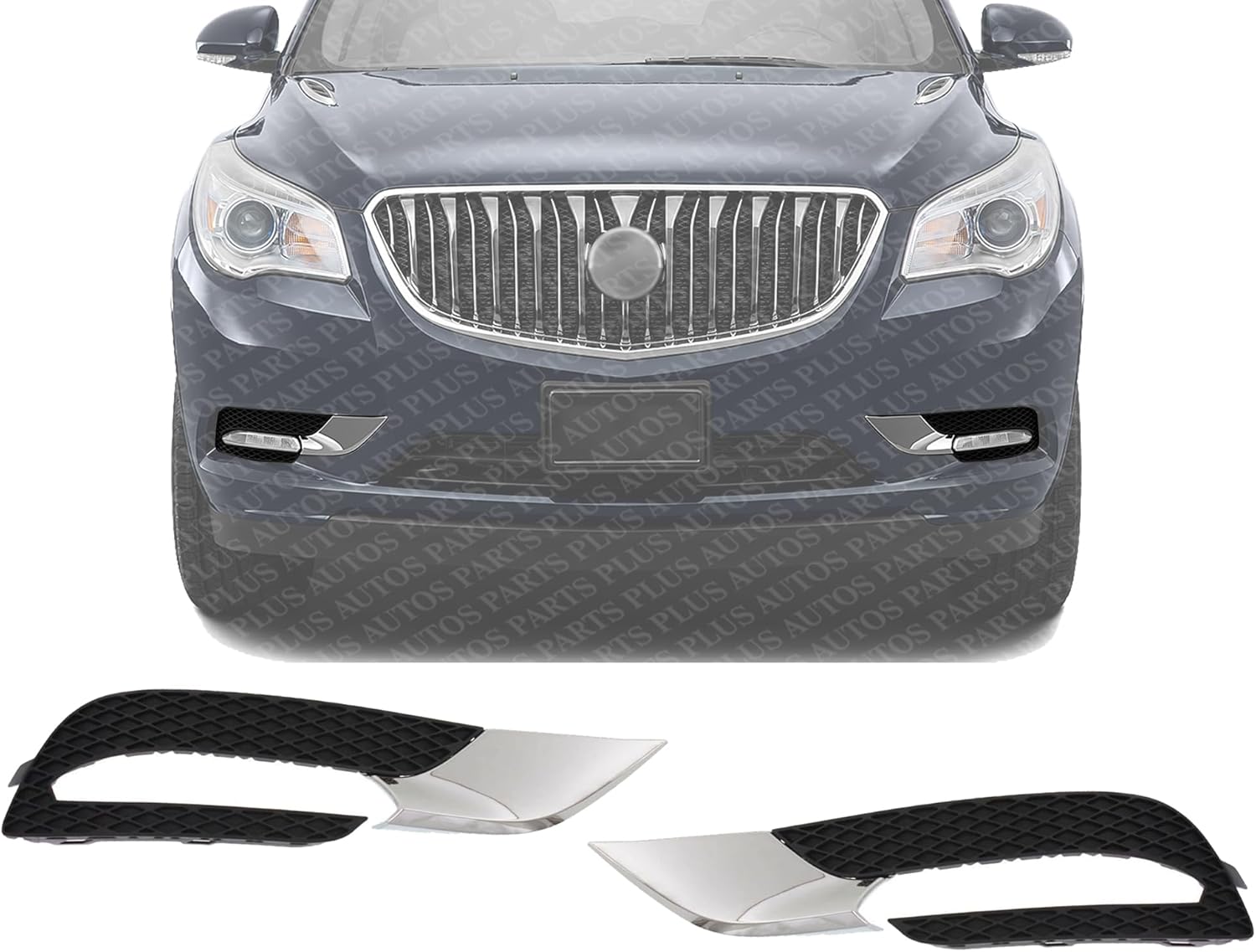 Set Of 2 Front Fog Light Molding With Chrome Trim Right Passenger & Left Driver Side Direct Replacement Compatible With 2013-2017 Buick Enclave GM1039152 GM1038152 20983394 20983395