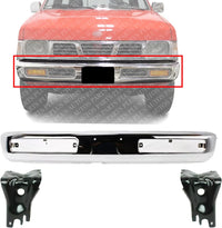 Front Bumper Face Bar Chrome Steel + Mounting Brackets Right Passenger & Left Driver Side Direct Replacement Compatible With 1996-1997 Nissan Pickup NI1066104 NI1067104 NI1002127