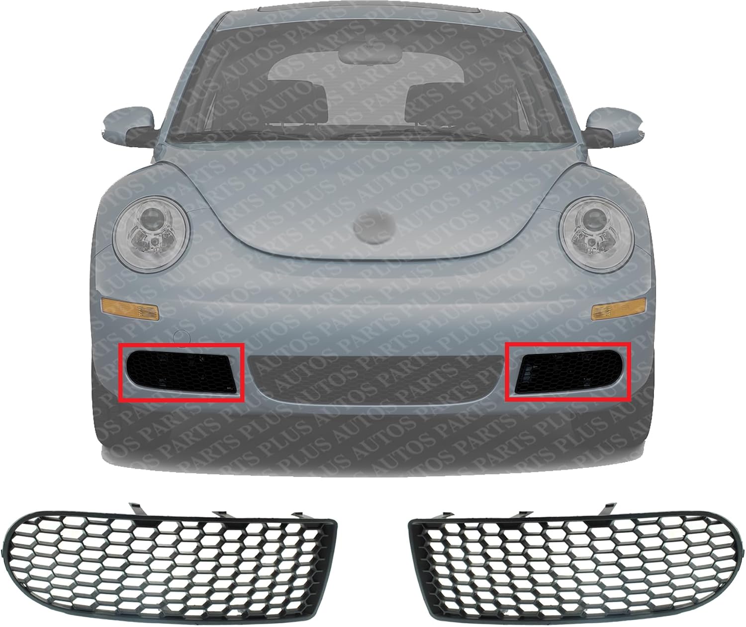 Set Of 2 Front Fog Light Cover Primed Right Passenger & Left Driver Side Direct Replacement Compatible With 2006-2010 Volkswagen Beetle VW1039150 VW1038150 1C0807683H01C 1C0807684A01C
