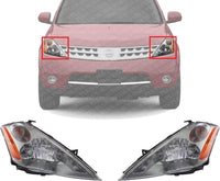 Set Of 2 Front Head Light Assembly With Chrome Interior Left Driver & Right Passenger Side Direct Replacement Compatible With 2003-2007 Nissan Murano NI2502155 NI2503155