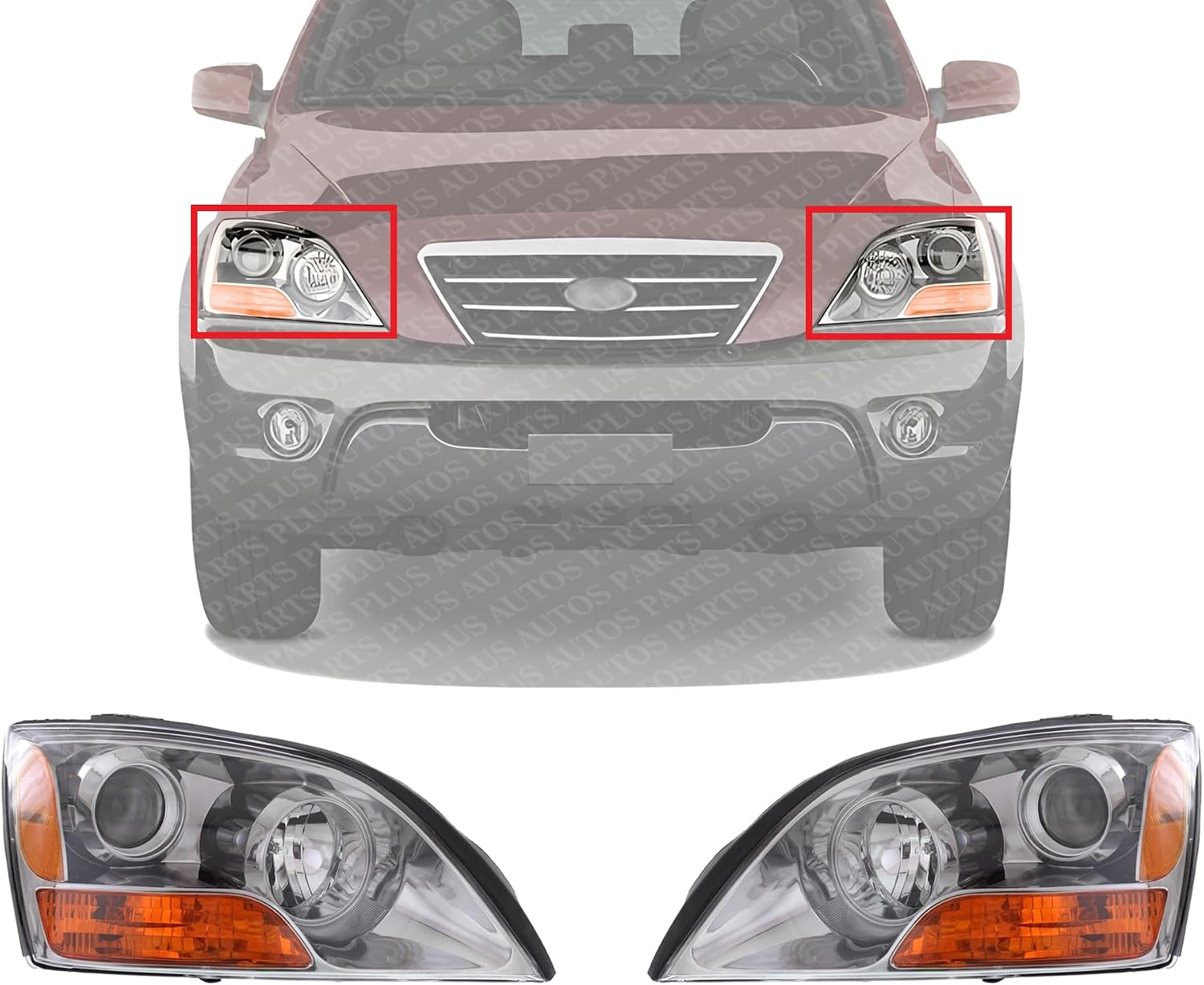 Set Of 2 Front Head Light Assembly Plastic Left Driver & Right Passenger Side Direct Replacement Compatible With 2007-2008 Kia Sorento KI2502126 KI2503126 921013E540 921023E540
