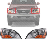 Set Of 2 Front Head Light Assembly Plastic Left Driver & Right Passenger Side Direct Replacement Compatible With 2007-2008 Kia Sorento KI2502126 KI2503126 921013E540 921023E540
