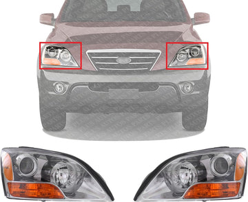 Set Of 2 Front Head Light Assembly Plastic Left Driver & Right Passenger Side Direct Replacement Compatible With 2007-2008 Kia Sorento KI2502126 KI2503126 921013E540 921023E540