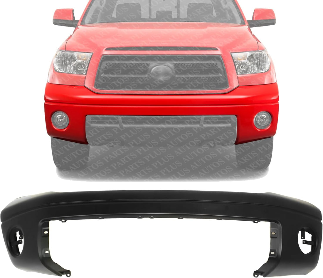 Front Bumper Cover Primed With Fog Light Holes & Without Parking Aid Sensor Holes Direct Replacement Compatible With 2007-2013 Toyota Tundra TO1000332 521190C944