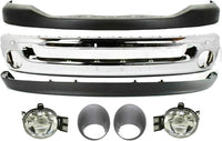 Front Bumper Chrome Steel + Upper Cover + Lower Valance + Fog Light + Molding Left Driver & Right Passenger Side Direct Replacement Compatible With 2006-2009 Dodge Ram 1500 2500 3500