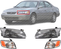 Front Head Lights + Corner Lamps Plastic Left Driver & Right Passenger Side Direct Replacement Compatible With 1997-1999 Toyota Camry TO2502117 TO2503117 TO2531126 TO2530126