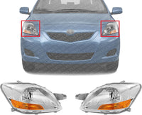 Set Of 2 Front Head Light Assembly Lens And Housing Plastic Left Driver & Right Passenger Side Direct Replacement Compatible With 2007-2011 Toyota Yaris TO2518108 TO2519108