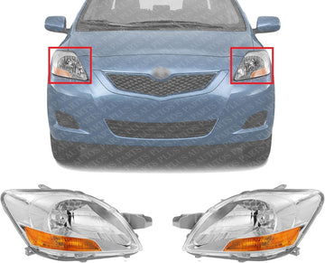Set Of 2 Front Head Light Assembly Lens And Housing Plastic Left Driver & Right Passenger Side Direct Replacement Compatible With 2007-2011 Toyota Yaris TO2518108 TO2519108