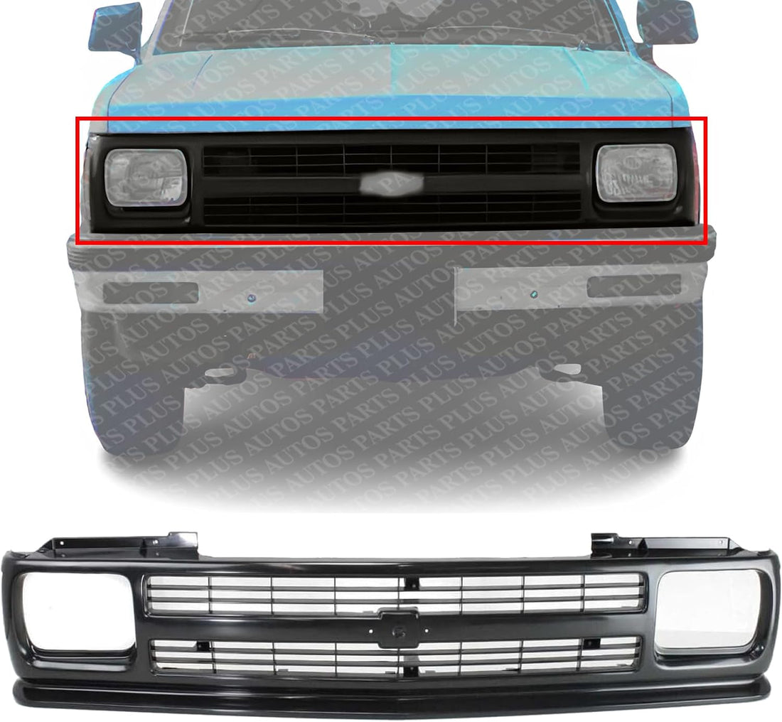 Front Grille Primed Shell And Insert Plastic Direct Replacement Compatible With 1991-1994 Chevrolet S10 Blazer / 1991-1993 S10-Pickup GM1200222 15678982