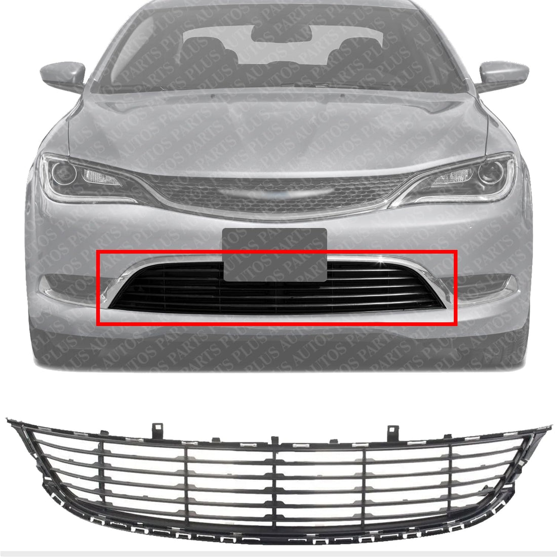 Front Bumper Lower Grille Direct Replacement Compatible With 2015-2017 Chrysler 200 CH1036134 68202988AC