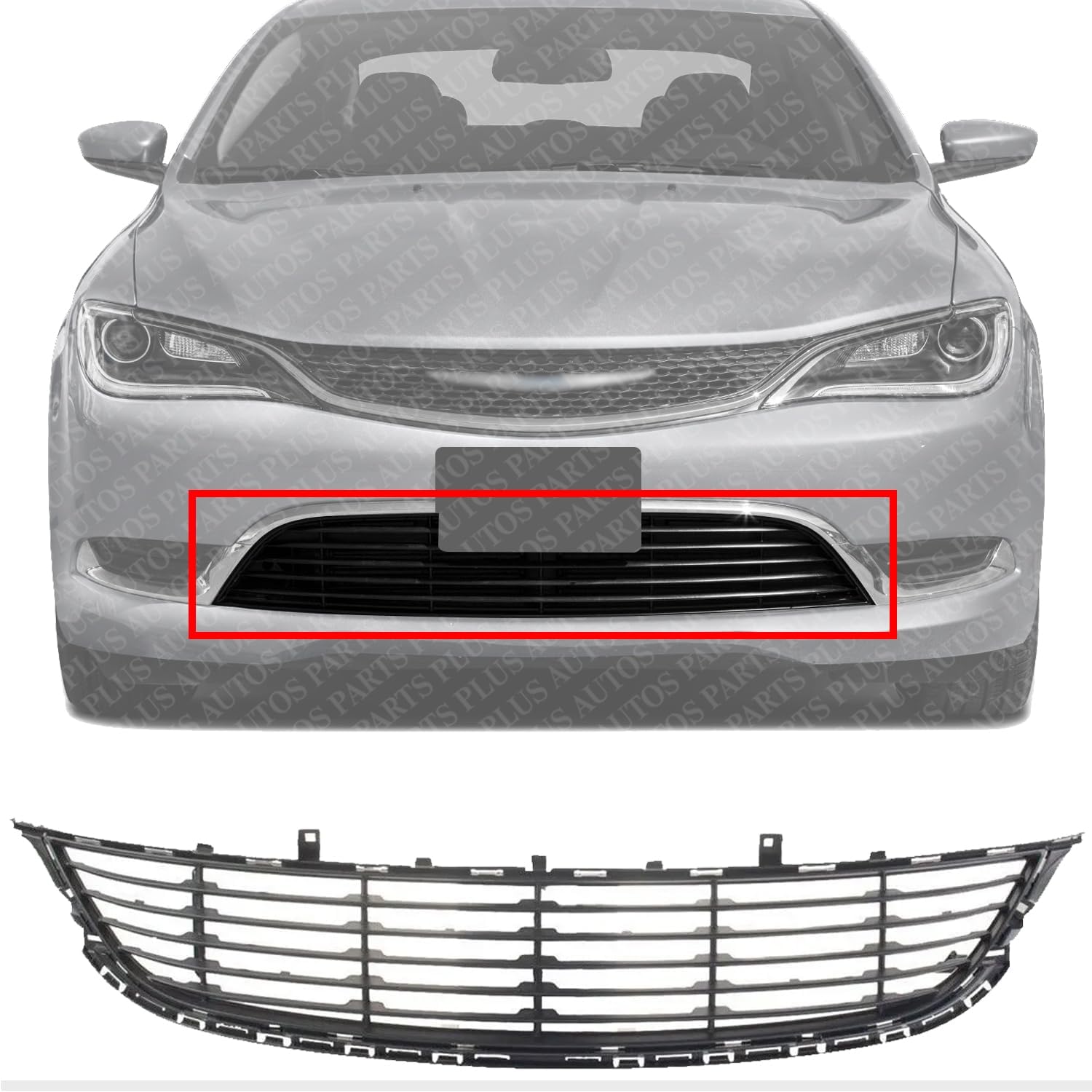 Front Bumper Lower Grille Direct Replacement Compatible With 2015-2017 Chrysler 200 CH1036134 68202988AC