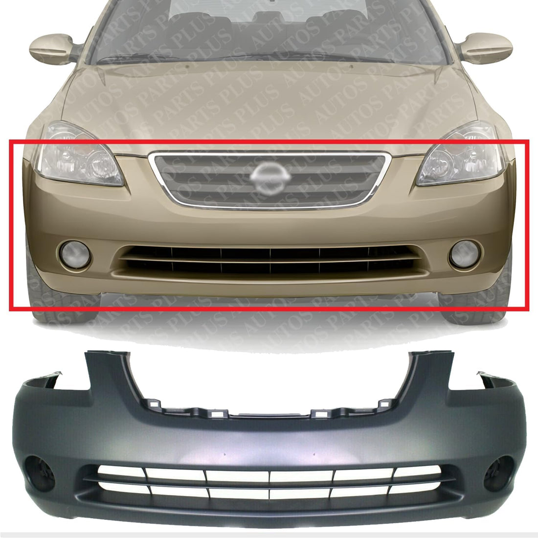 Front Bumper Cover Primed With Fog Light Holes Direct Replacement Compatible With 2002-2004 Nissan Altima NI1000193 620228J040