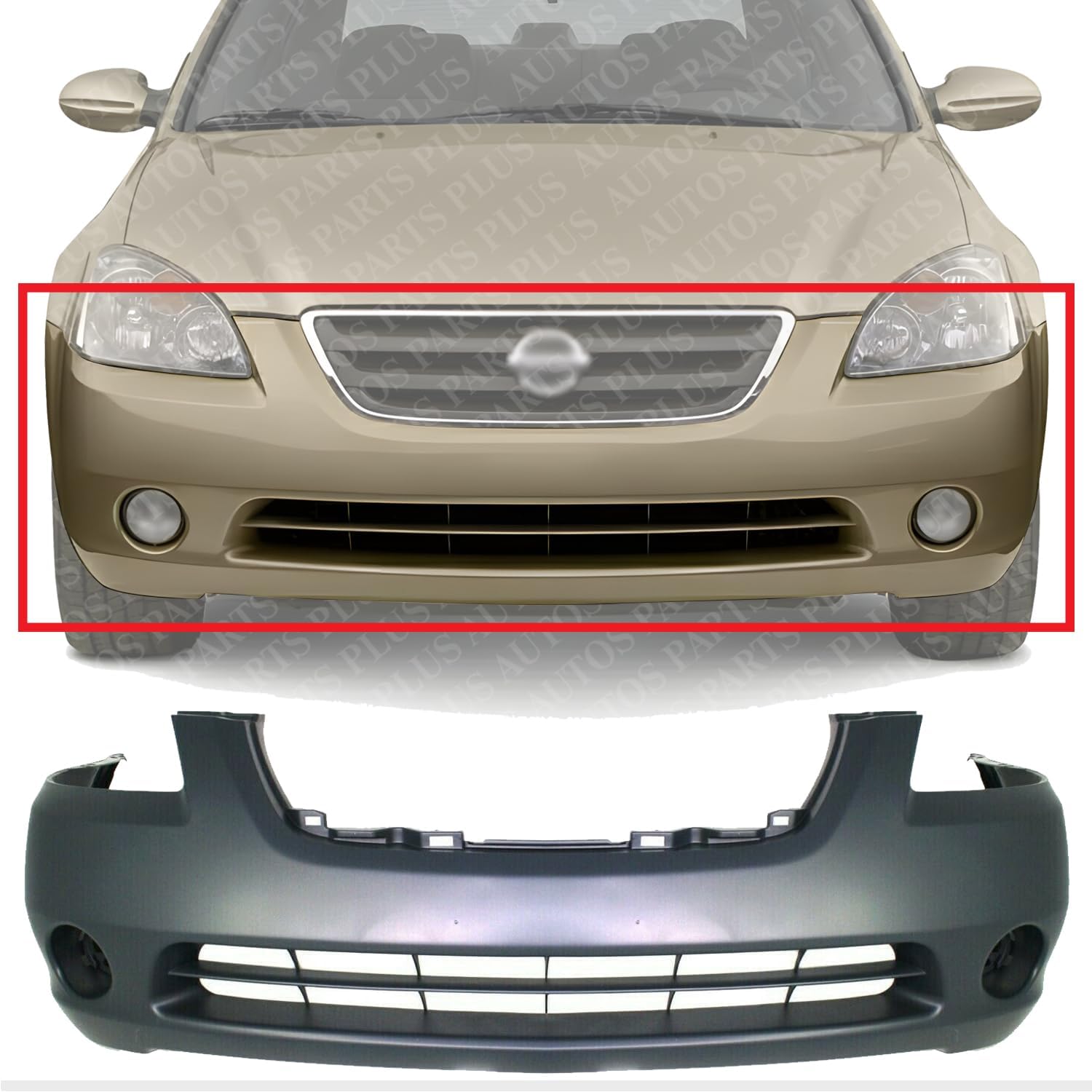 Front Bumper Cover Primed With Fog Light Holes Direct Replacement Compatible With 2002-2004 Nissan Altima NI1000193 620228J040