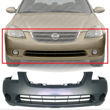 Front Bumper Cover Primed With Fog Light Holes Direct Replacement Compatible With 2002-2004 Nissan Altima NI1000193 620228J040