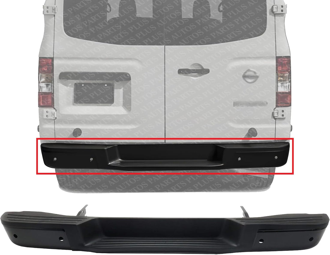 Rear Step Bumper Face Bar And Pad With Object Sensor Holes Primed Steel Direct Replacement Compatible With 2014-2017 Nissan NV Series Full Size Van NI1102167 850109JE0A