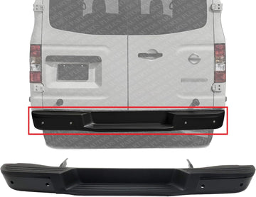 Rear Step Bumper Face Bar And Pad With Object Sensor Holes Primed Steel Direct Replacement Compatible With 2014-2017 Nissan NV Series Full Size Van NI1102167 850109JE0A