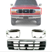 AUTOS PARTS PLUS Front Grille Chrome Shell/Plastic Insert + Head Light Doors Left Driver & Right Passenger Side Direct Replacement Compatible With 1992-1997 Ford F-Series FO2512130 FO1200173