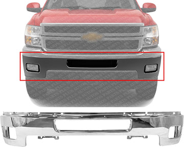 New Front Bumper Chrome Impact Bar With Fog Light Hole Direct Replacement For Chevrolet Silverado 2500HD 3500HD 2011-2014 25883349