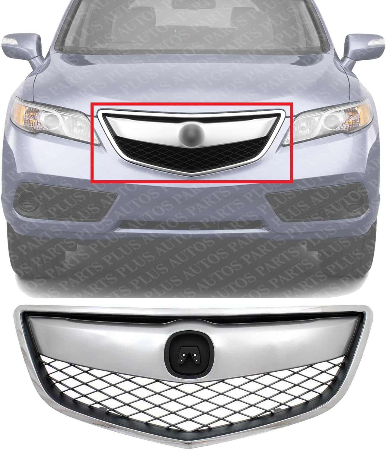 Front Grille Chrome Shell With Primed Insert Direct Replacement Compatible With 2013-2015 Acura RDX AC1200116 71121TX4A01-PFM
