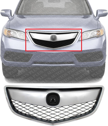Front Grille Chrome Shell With Primed Insert Direct Replacement Compatible With 2013-2015 Acura RDX AC1200116 71121TX4A01-PFM