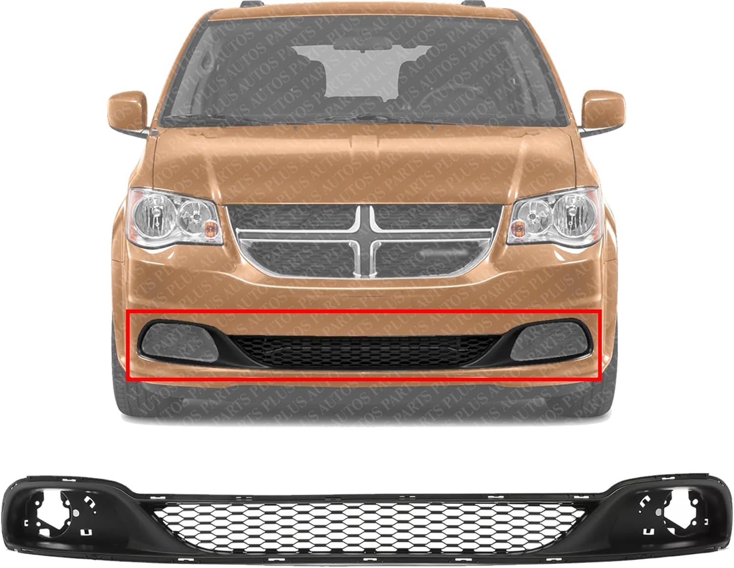Front Lower Bumper Grille Textured Gray Direct Replacement Compatible With 2011-2020 Dodge Grand Caravan CH1036115 68100690AA