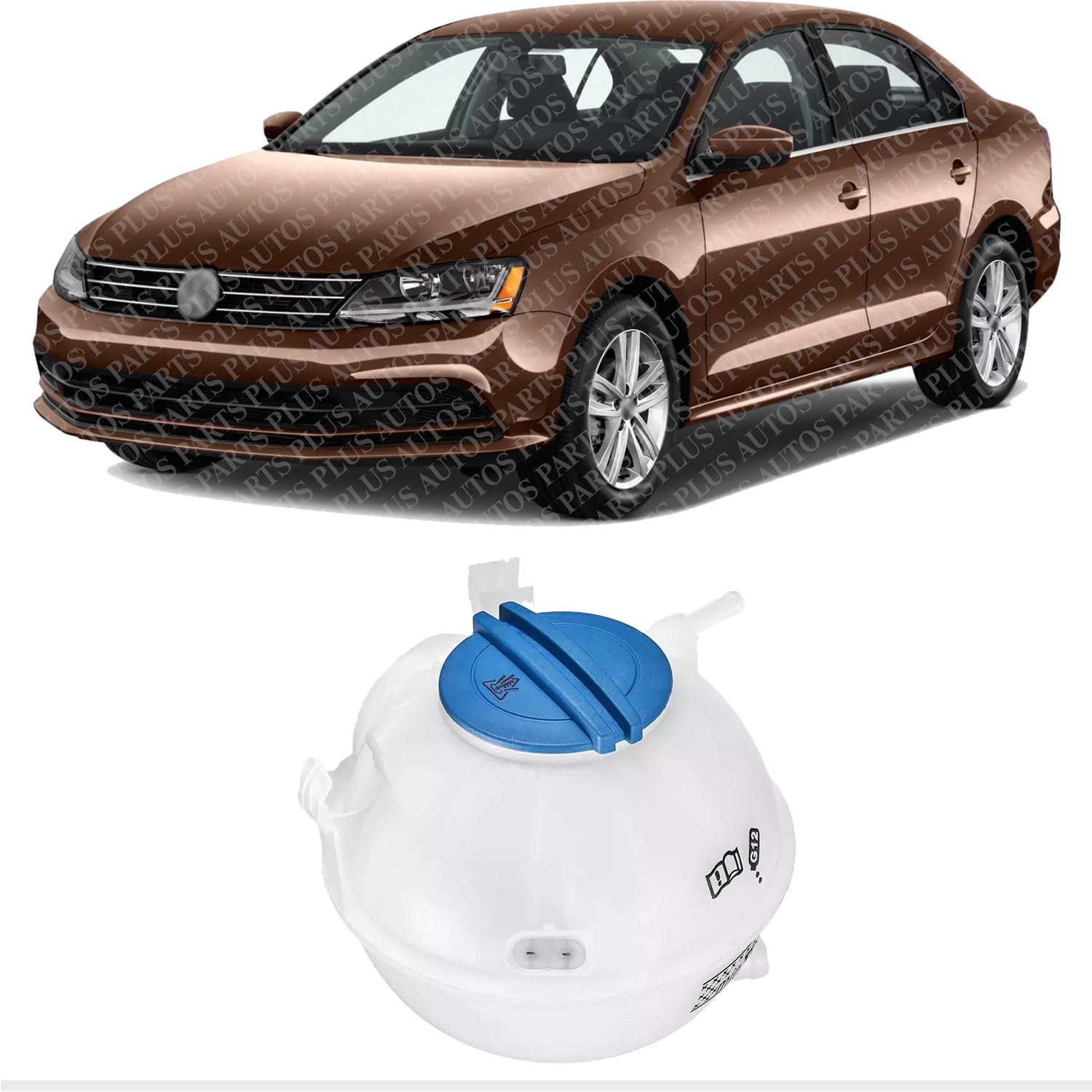 Front Coolant Reservoir Radiator Spare Tank With Cap Direct Replacement Compatible With 2005-2018 Volkswagen Jetta / 2006-2018 Passat / 2015-2018 Q3