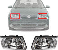 Set Of 2 Front Head Light Lens And Housing Without Fog Lights Right & Left Side Direct Replacement Compatible With 1999-2002 Volkswagen Jetta 1J5941017AJ-PFM 1J5941018AJ-PF