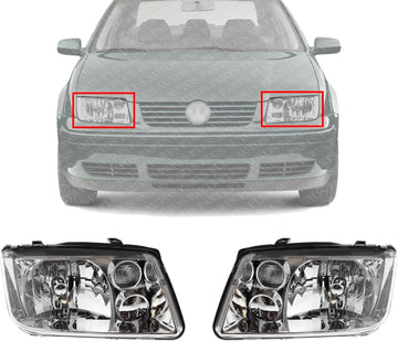 Set Of 2 Front Head Light Lens And Housing Without Fog Lights Right & Left Side Direct Replacement Compatible With 1999-2002 Volkswagen Jetta 1J5941017AJ-PFM 1J5941018AJ-PF