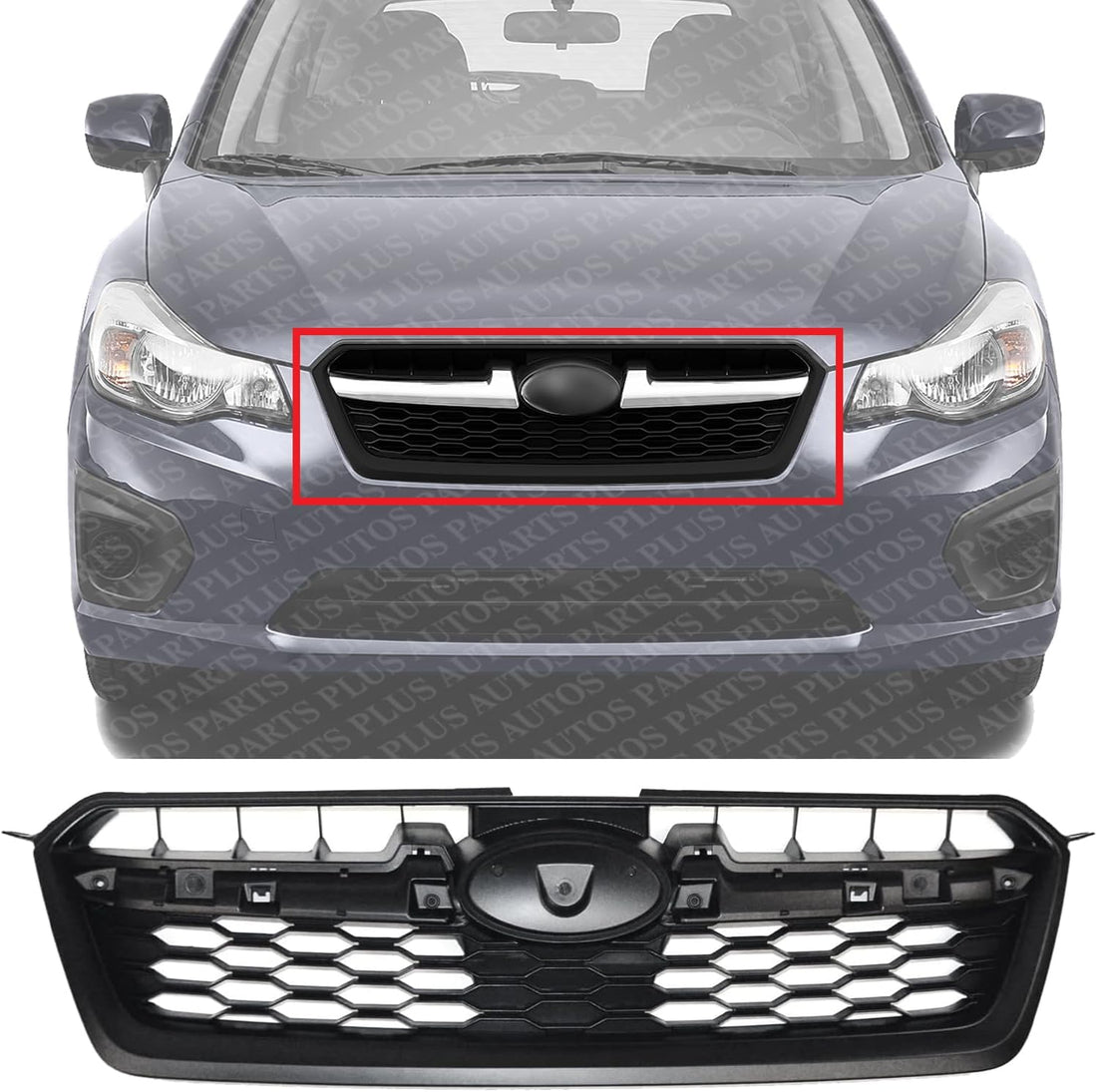 Front Grille Primed Shell And Insert Plastic Direct Replacement Compatible With 2012-2014 Subaru Impreza SU1200158 91122FJ000