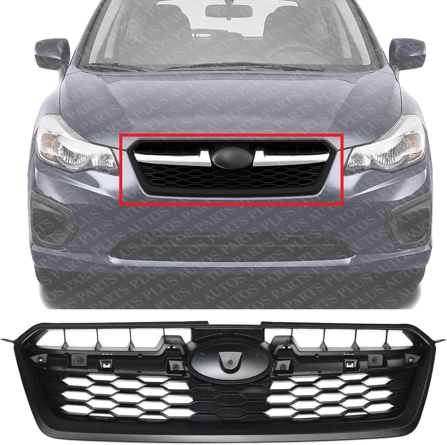Front Grille Primed Shell And Insert Plastic Direct Replacement Compatible With 2012-2014 Subaru Impreza SU1200158 91122FJ000